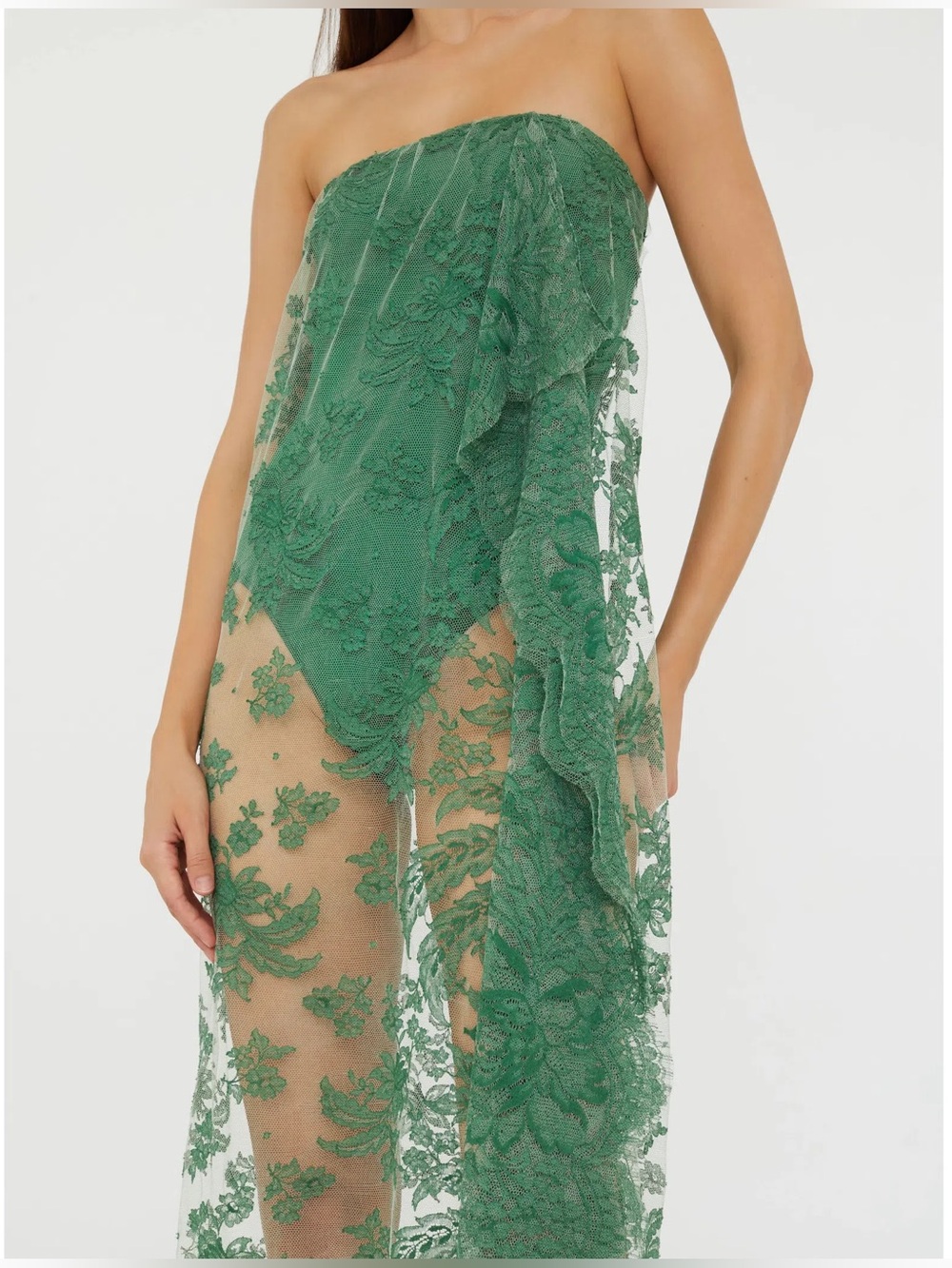 Christopher Esber Floating Lace Strapless Dress - Evergreen - Picture 12 of 12